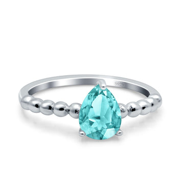 Teardrop Art Deco Pear Wedding Ring Simulated Paraiba Tourmaline CZ 925 Sterling Silver
